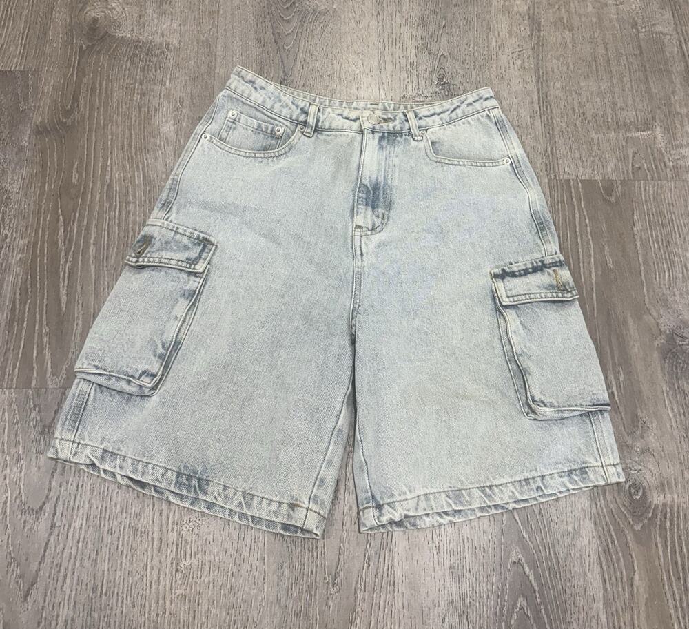 Beige Botany Women High Waisted Denim Cargo Bermudas Shorts Size S